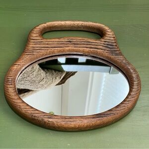 Vintage Wooden Handheld Oval Mirror – Rustic Vanity Decor